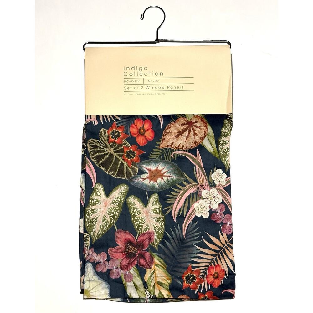 Indigo Collection Tropical Flower Palms Curtains Panels HAWAIIAN FLORAL Colorful